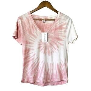 Dreamsicle Shirt Women's Size Small NWT Tie-Dyed T-Shirt V-Necklne Pink/White